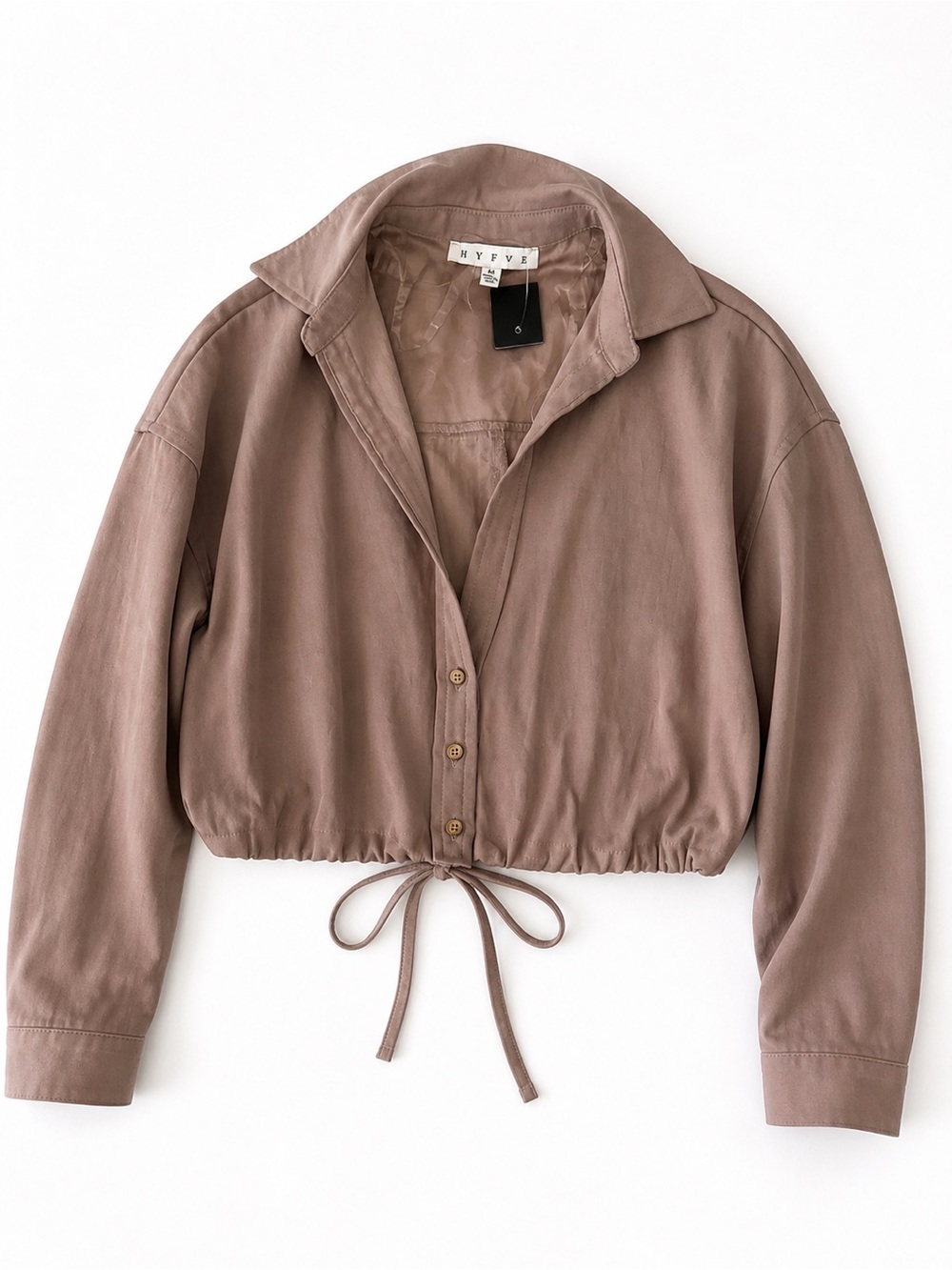 NYFW Cropped Drawstring Button-Front Shirt Jacket - Mauve Taupe